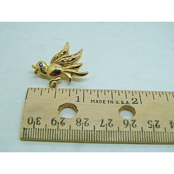 Vintage Road Runner Bird Brooch Blue Sapphire? Crystal Rhinestones Gold Tone 1x1 - Picture 11 of 12